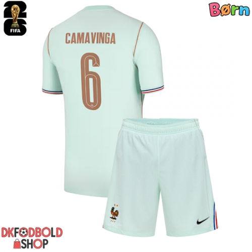 Frankrig Eduardo Camavinga #6 Udebanesæt Børn VM 2026 Kort ærmer (+ korte bukser)